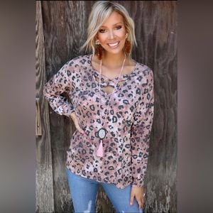 Plus Size Leopard Crisscross Long Sleeve Top